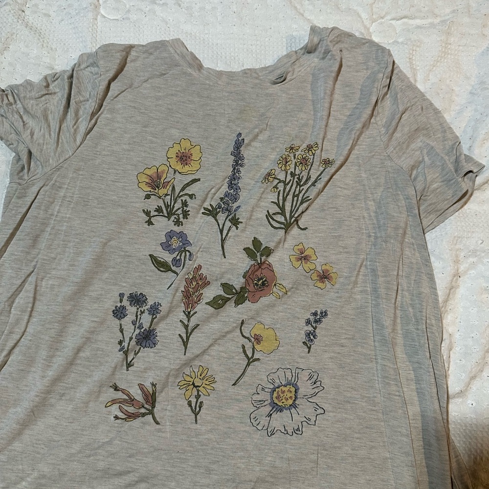 Gray T-Shirt with Colorful Floral Design